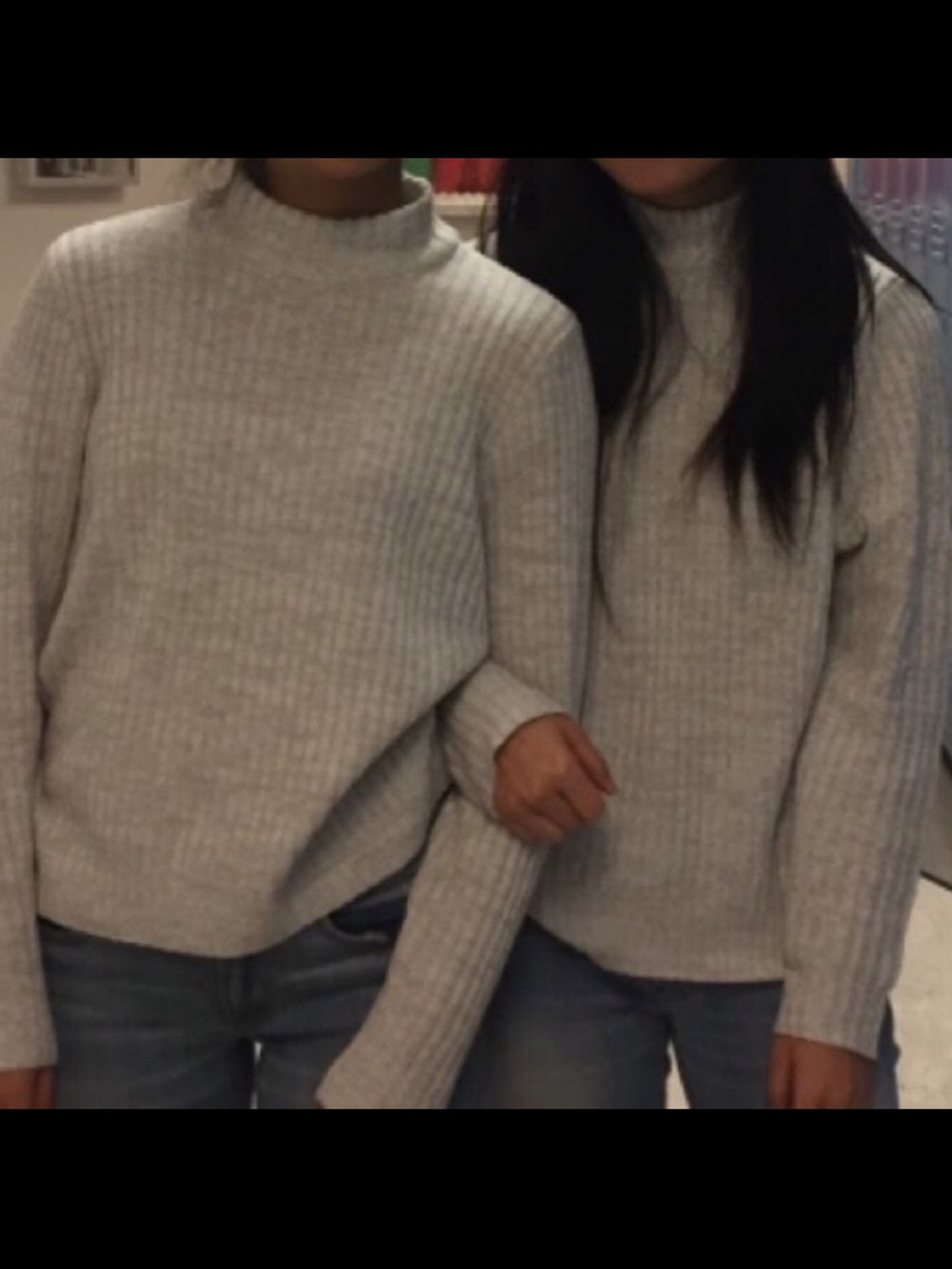 Light Gray Ribbed Knit Women's Mock Neck Sweater